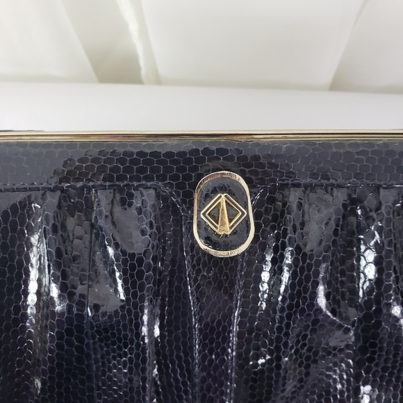 Vintage Koret dark navy reptile texture hinged convertible clutch/shoulder bag - Picture 5 of 7